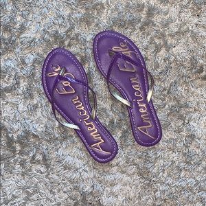 royal purple american eagle flip flops